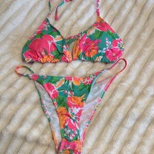 SHEIN Floral Bikini - Green and Pink